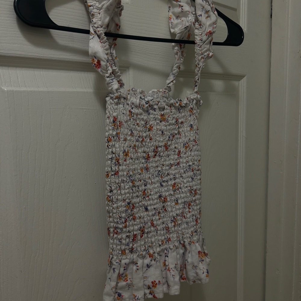 Reformation White Floral Smocked Top
